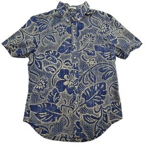 Reyn Spooner Shirt Mens S Blue Floral Short Sleeve Button Up Tailored Slim Fit